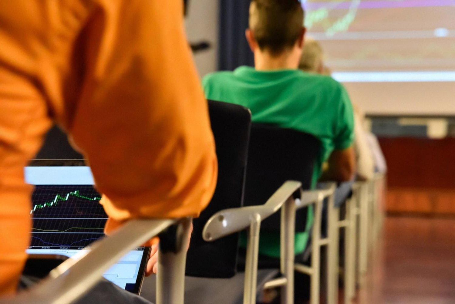 Students watching financial charts during an ACCA class in the UAE